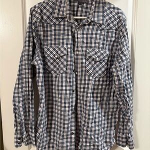 Old Navy Blue Plaid Shirt flannel pearl snap